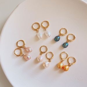 Gold plated genuine baroque pearl earring huggies